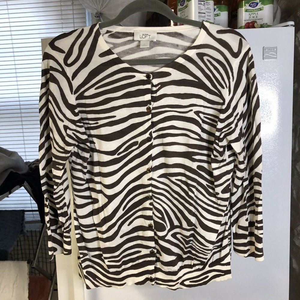 Ann Taylor Zebra Pattern Cardigan Sweater Size XL